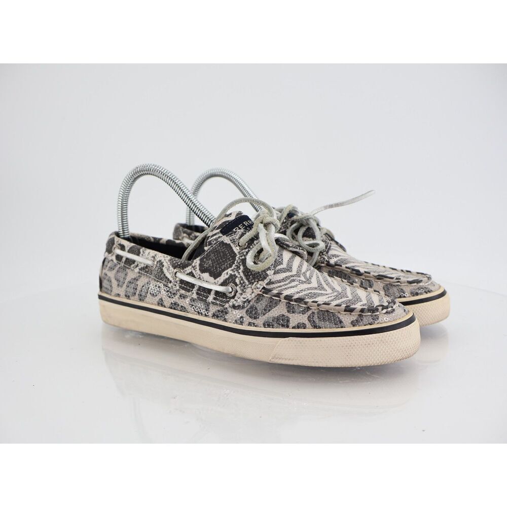 Sperry Top Sider Womens Size 7M Zebra Black & White Sequins Shoes Loafers